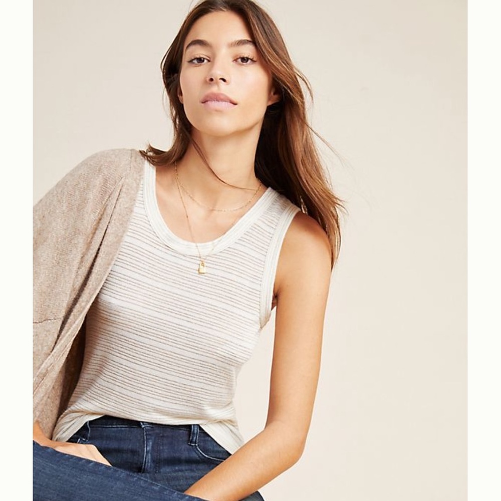 Anthropologie M Neutral Motif Blythe Shimmer Tank